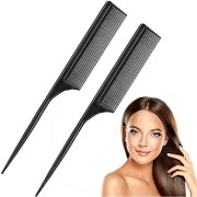 2 Pack Black Carbon Styling Comb Fiber Anti Static and Heat Resistant Tail Comb for Back Combing, Root Teasing, Adding Volume, Evening Styling (Style B)