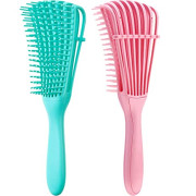 2 Pieces Detangling Brush for Afro America/ African Hair Textured 3a to 4c Kinky Wavy/ Curly/ Coily/ Wet/ Dry/ Oil/ Thick/ Long Hair, Knots Detangler Easy to Clean (Pink, Green)