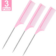 3 paquetes de rata cola peine cerilla de acero cola de rata de fibra de carbono resistente al calor bromeo de peines con acero inoxidable pintail (rosa)